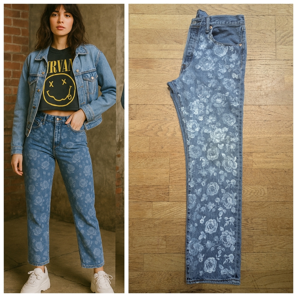 Levi's Blue Floral Jeans - Picture 2 of 16
